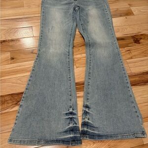 Judy Blue Flare Wide Leg Blue Jeans with Split Hem